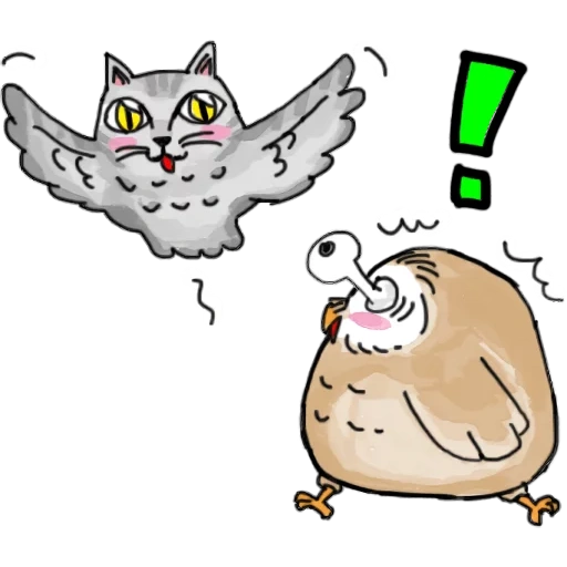 chat, owl pense, l'oiseau pense, chouette de dessin animé, illustration de hibou