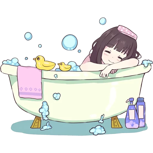 аниме ванная, ванна рисунок, девушка ванной, девушка ванной рисунок