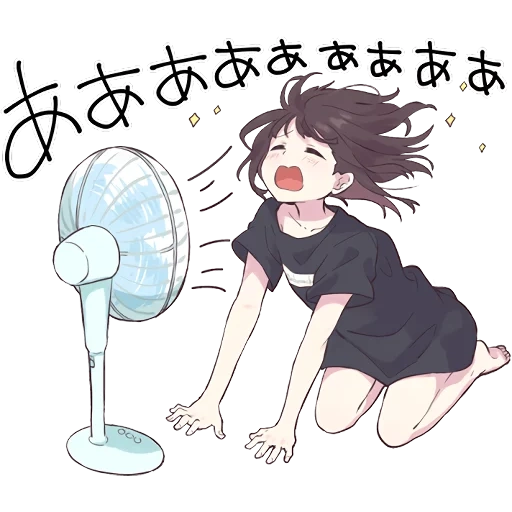picture, menhera tian, anime characters, anime fan, anime girl in front of the fan