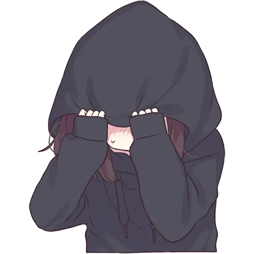 anime, mensch, bild, anime girl hood, anime der depression mit einem sweatshirt gesicht