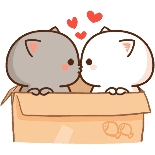 mochi pêche chat, kawaii chats amour, autocollants mochi mochi pêche chat amour, kawaii chats couple, kawaii chat