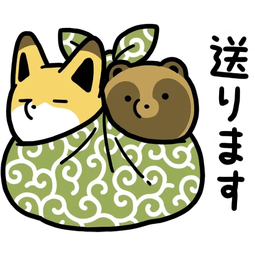 hiéroglyphes, mochi fox, renard de tanuki, kyeei tanaki, animaux d'animation kawai