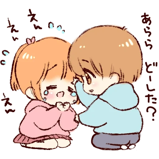 menggambar, gambar lucu anime, pasangan anime lucu, chibi pair, stoop