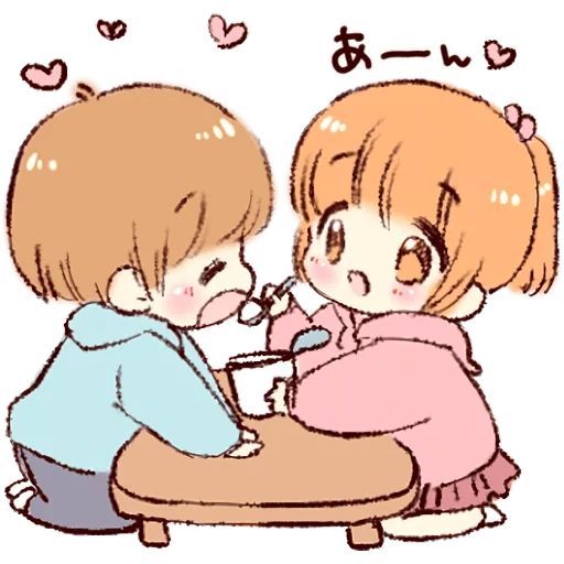 drawing, lovely anime couples, tajina art chibi, lovely anime, anime stickers about friendship