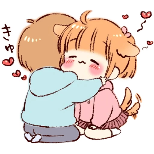 drawing, chibi hug, anime stickers love, cute drawings anime, chibi kiss