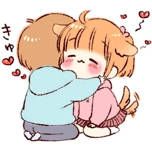 dessin, chibi hug, anime autocollants amour, dessins mignons anime, chibi baiser