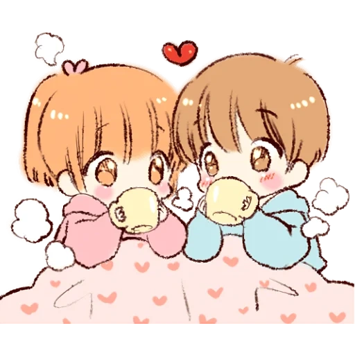 dessin, anime dessins mignons, anime cher, dessins anime, vkook fanart chibi baiser