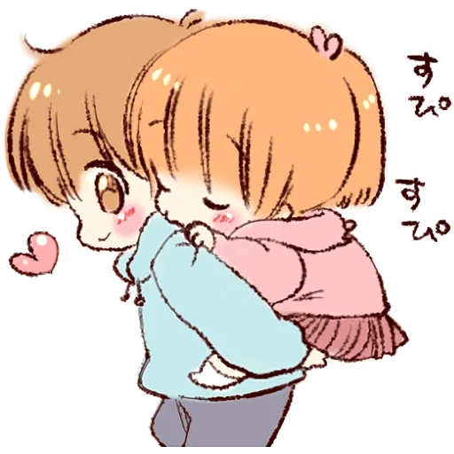 drawing, lovely anime couples, anime lovely, chibi couple, anime stickers about friendship