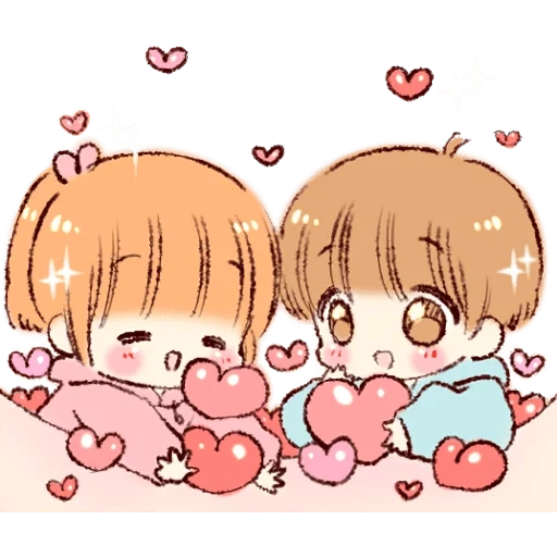 drawing, bts vkook chibi, lovely drawings anime, drawings anime, cute anime