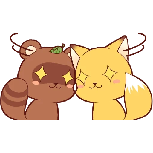 tanuki, tanuki fox, fox and hugs, pokemon kotik raich, the fox and little tanuki