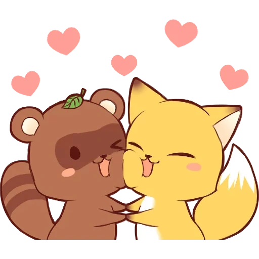 fox and hugs, raccoon and fox, amour embrassant, motif de couple mignon, the fox and little tanuki