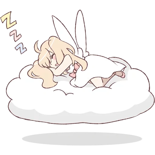 кот, кролик, смайлик кролик, ангел спящий облаке