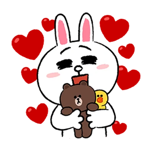 lignes brunes, line friends, bear and rabbit love, bear and rabbit love, line cony and brown