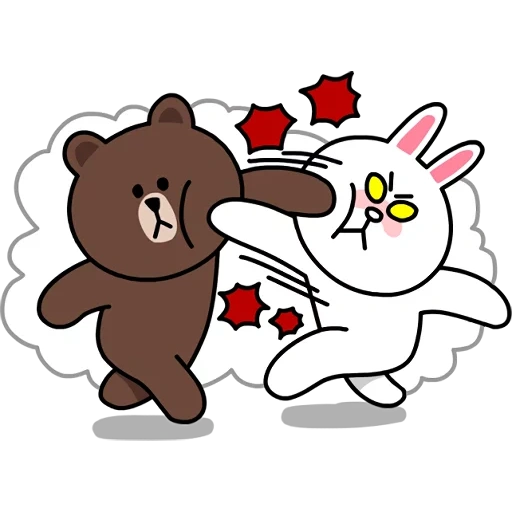 cony and brown ссора, стикеры из лайна, line friends, brown cony, line friends bear стикеры