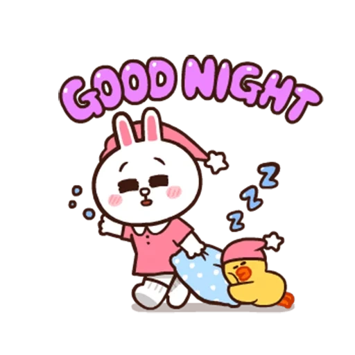clipart, disegni di kawaii, line friends bunny, cony e brown buongiorno, cony und brown buona notte