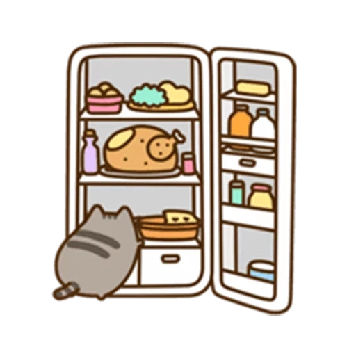 gifs food, pusheen cat, cat pushin drawings, pushin kat comics, the refrigerator is cartoony