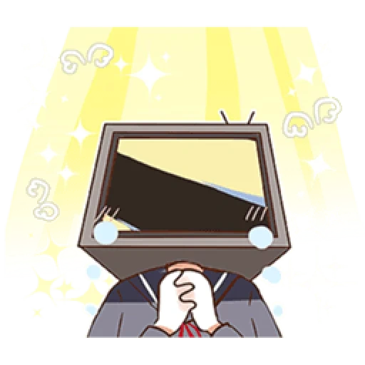 figure, television art, animation tv, pyramidal squirrel, people use tv instead of head art