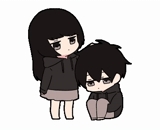 figure, chibi and his wife, cartoon character, anime lovers painting, low tension double gif