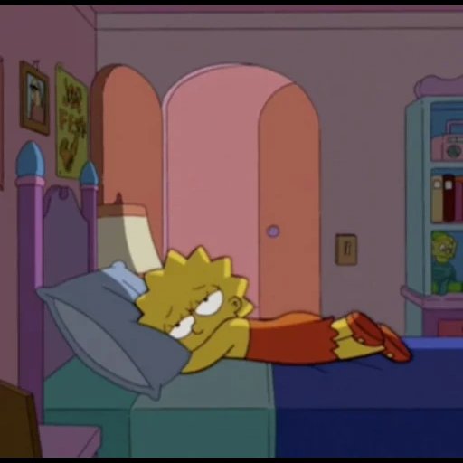 lento, os simpsons, lisa simpson, lisa simpson está triste, mem simpsons lisa preso debaixo da cama