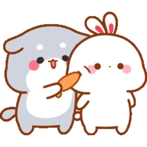 lindo conejo, abrazos de kawaii, encantador tuji animado, kawaii cats love, kawaii gatos una pareja
