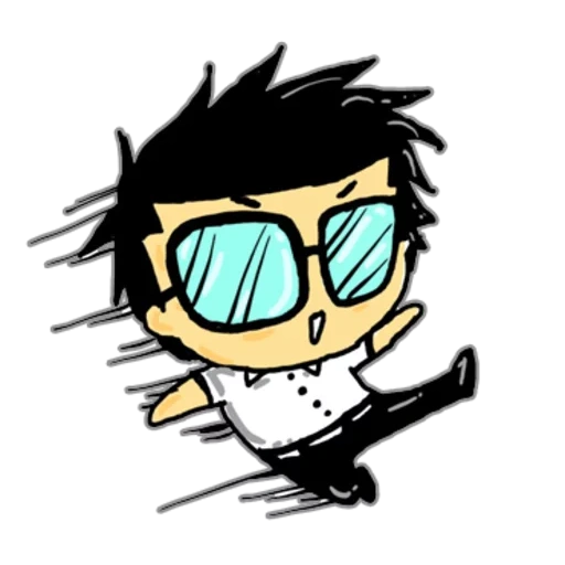 hombre, gente, chibi levy, kun gafas de pared roja, gafas de dibujos animados