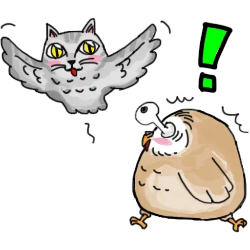 owl, cat, owl thinks, cartoon owl, cartoon bird