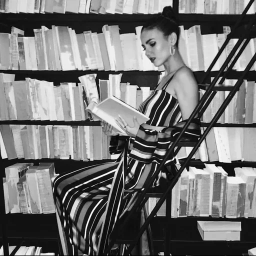 wright, linda morena, bibliothécaire girl, photographie de bibliothèque, tori vega reading the book
