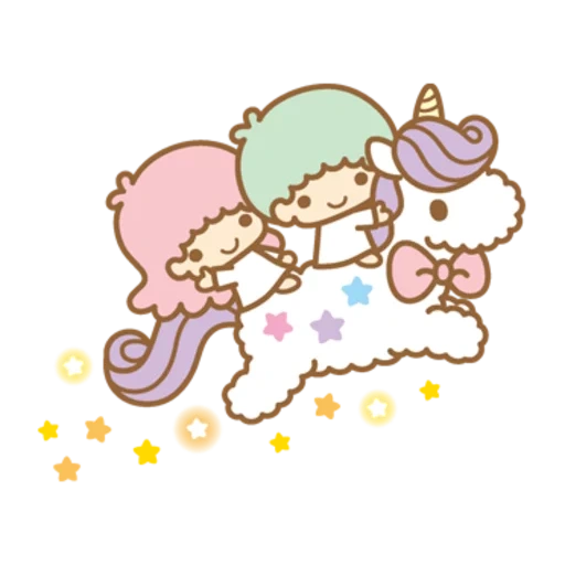 small binary star, my melody hello kitty, three rio stars and two stars, cute unicorn twins, little gemini wet field