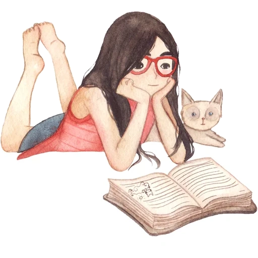 notebook, girl, art picture, book circle, librarian