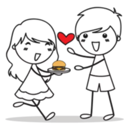 love, love couple, a loving couple, little people in love, couple black and white cartoon