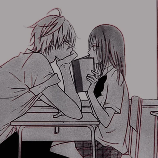 manga pasangan, manga anime, gambar anime pasangan, menggambar pasangan anime, gadis anime cowok di meja