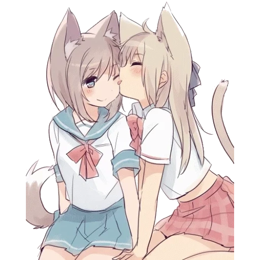 yuri neko, anime kusi yuri, anime de nokoda, féline fille yuri, fille adorable anime yuri