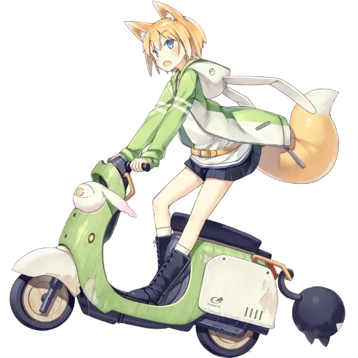 arte de animação, animação scooter, shiratama kitsune, anime scooter, menina de arte anime