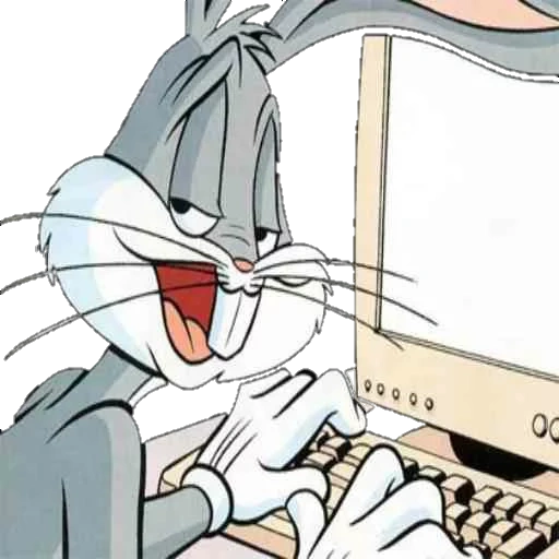 manusia, bugs bunny, tas banny meme, bugs bunny menangis, tas bunny di komputer