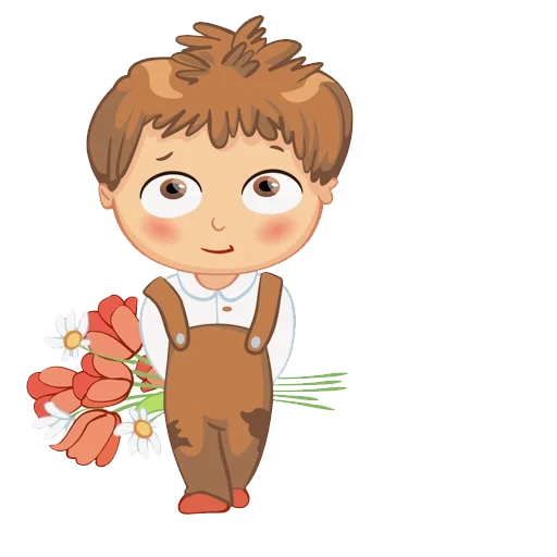 garçon, le garçon avec des fleurs, illustration, garçon avec fleurs clipart, dessin animé avec des fleurs