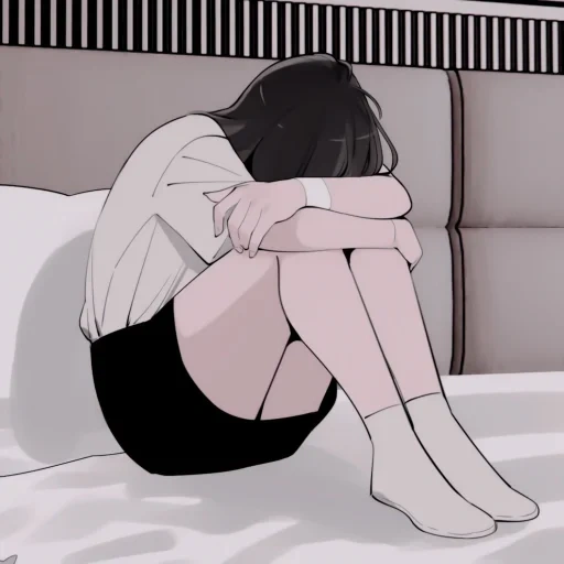 рисунок, аниме девушки, аниме грустные, аниме девушка депрессия, рисунки грустные депрессивные