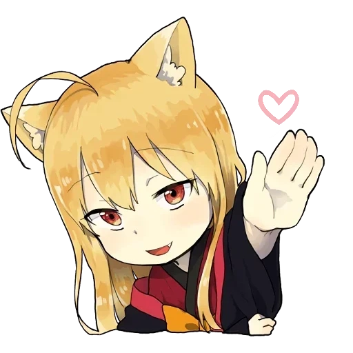 stiker kitsune rubah kecil, gambar anime lucu, anime kawai, anime rubah, stiker rubah