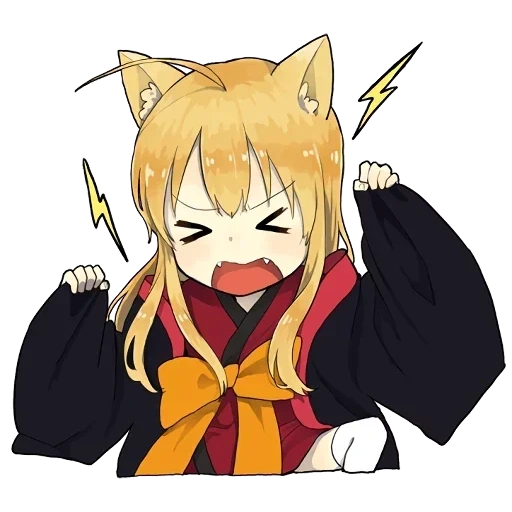 stiker kitsune little fox, stiker rubah, anime rubah, karakter anime, anime seni gadis