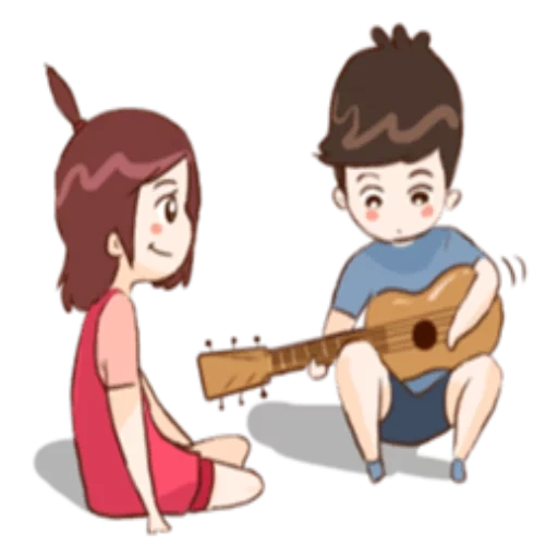 asian, play the guitar, play the guitar, guitar illustration, cartoon boy guitar