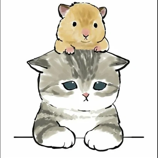 kucing, ilustrasi kucing, ilustrasi anak kucing, gambar lucu kucing, moncong gambar hamster yang puas