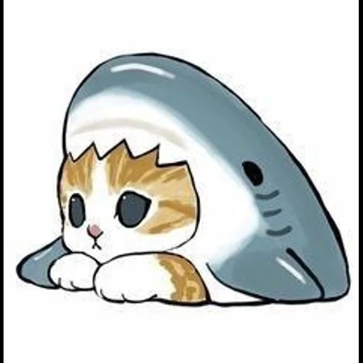 kitty shark, коты mofu sand, mofu sand котики, котики mofu акула, рисунки милых котиков