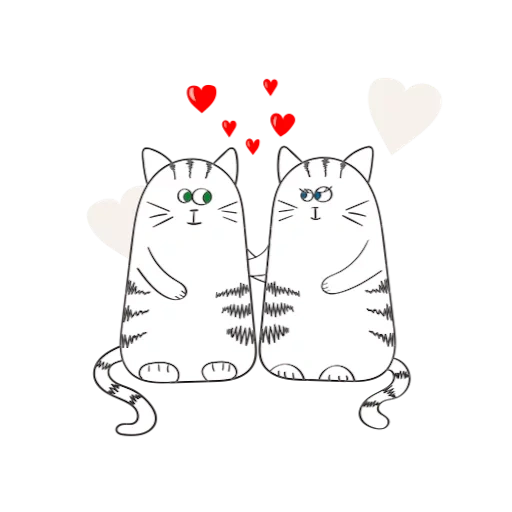 влюбленные коты рисунок, влюбленные котики мультяшные, влюбленные коты, рисунок, любовь и котики стикеры