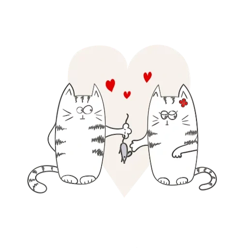 влюбленные коты рисунок, рисунки влюбленных котов, любовь и котики стикеры, влюбленные котики мультяшные, 14 февраля котики