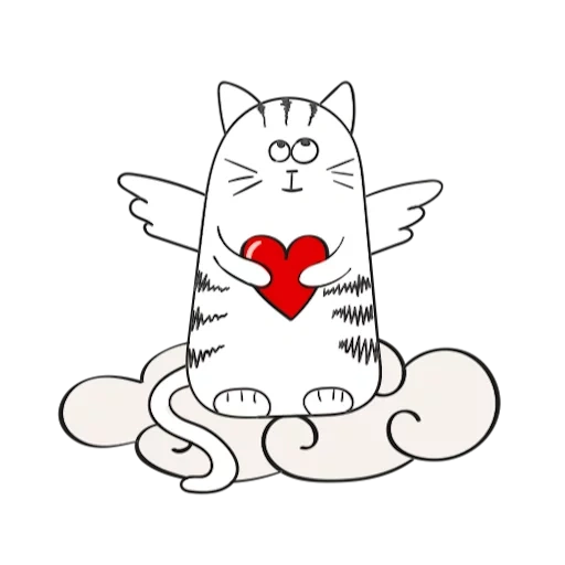 кот ангел вектор, мультяшный кот с сердечком, с днем святого валентина котики, влюбленные коты рисунок, влюбленные котики мультяшные