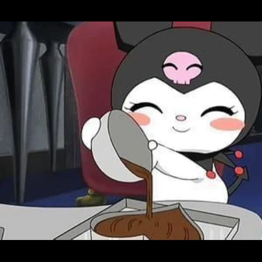 kuromi, cauda de arroz preto, dreamcore kuromi, my melody kuromi, cartoon de arroz preto de frango