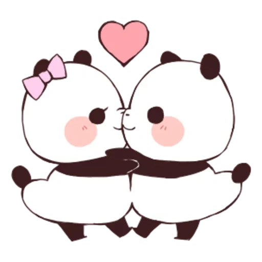 стикер панда любовь, панда мультяшная милая любовь, панда рисунок милый, рисунки панды милые, две милые пандочки картиночки