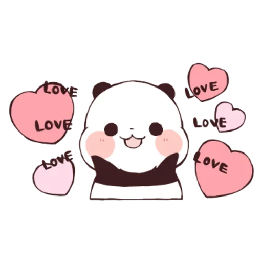 стикеры love панда, кавайная панда с сердечком, милые картиночки, рисунки панды милые, милые пандочки