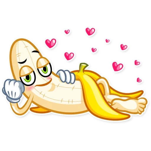 pisang jatuh cinta, ilustrasi banan, gaya kartun pisang