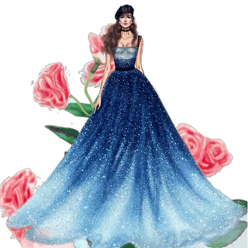 платье мечты, эскизы платьев, синее платье рисунок, эльза бальном платье, акварельные девушки платьях