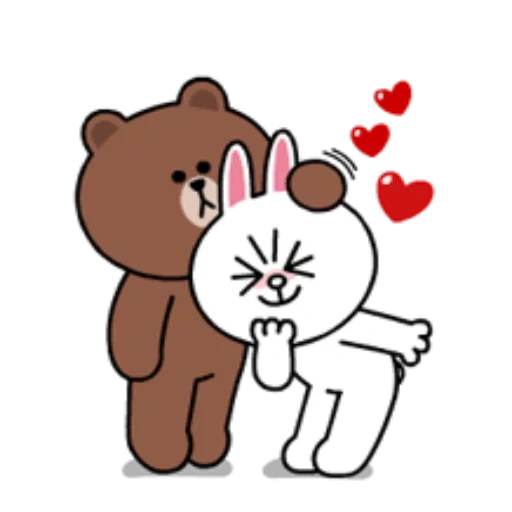 close friend, line friends bear, love of bear and rabbit, love animation, a postcard of a kisser hugging a man